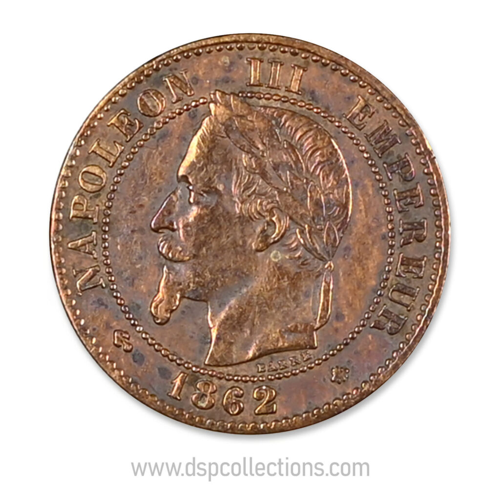 FRANCE, pièce de 2 Centimes Napoléon III, 1862 A / Paris