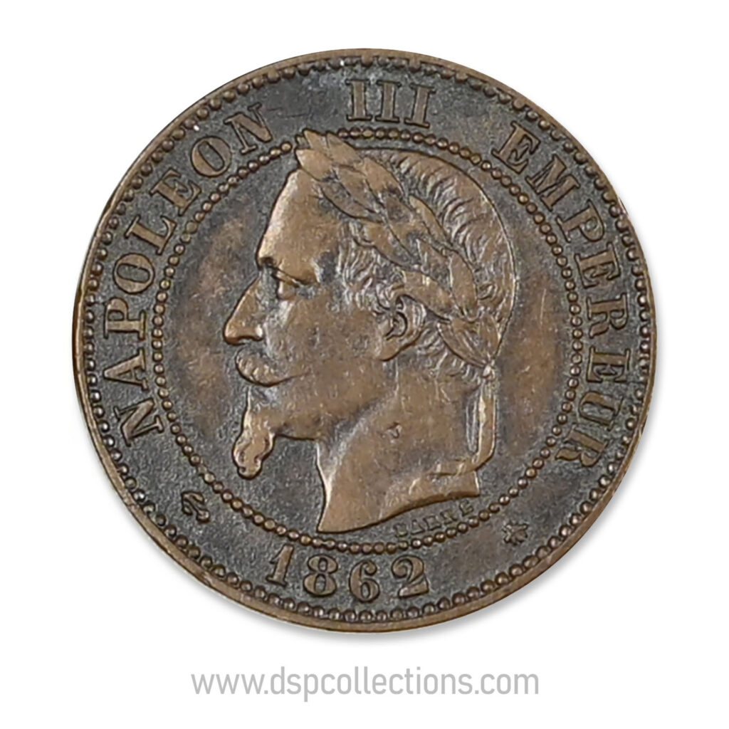 FRANCE, pièce de 2 Centimes Napoléon III, 1862 A / Paris