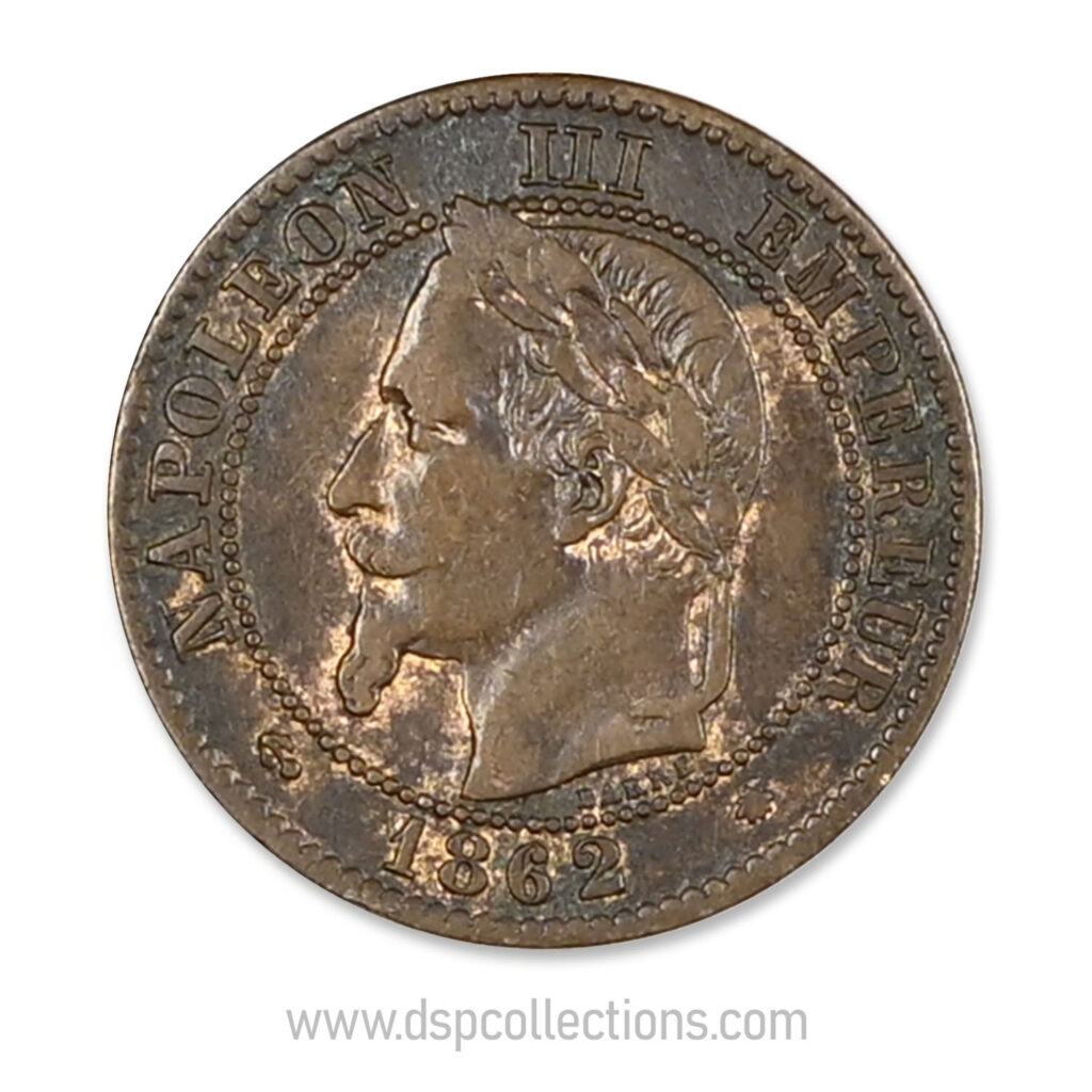 FRANCE, pièce de 2 Centimes Napoléon III, 1862 A / Paris