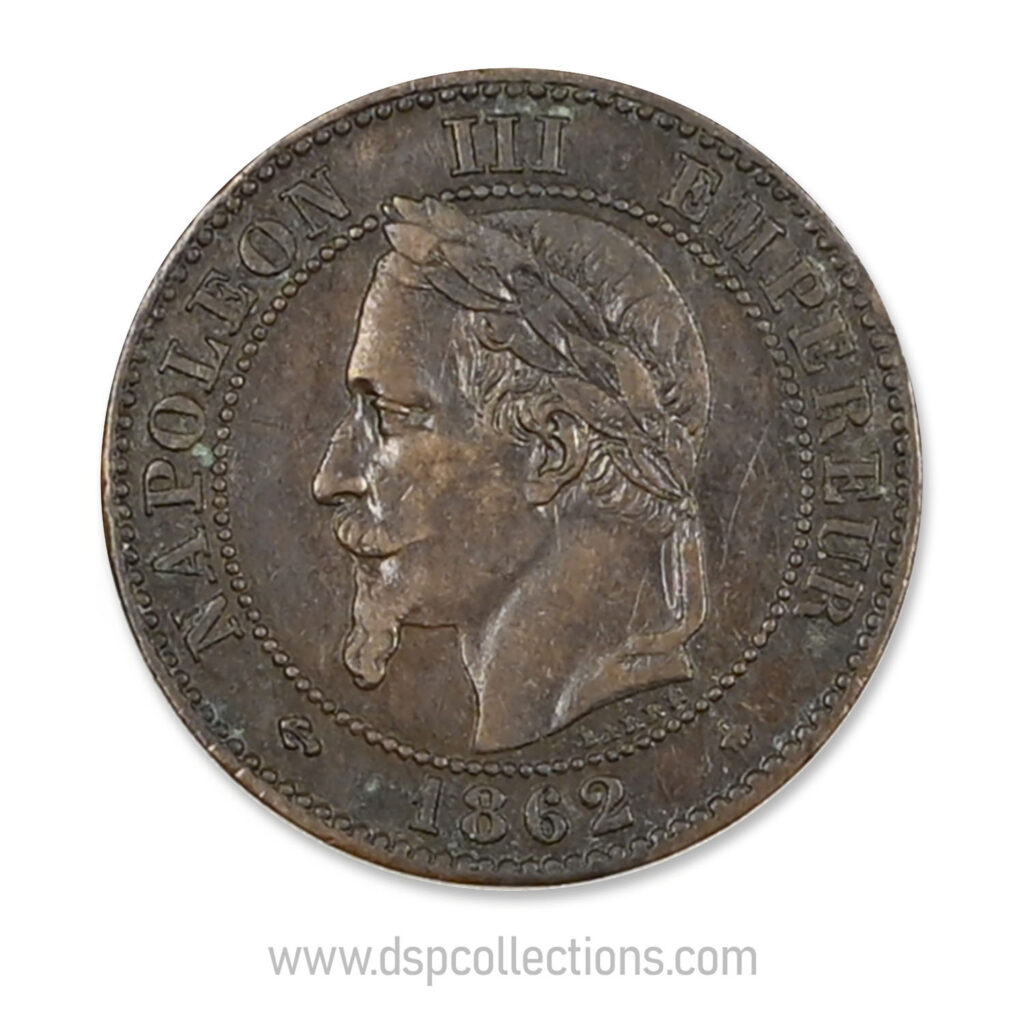 FRANCE, pièce de 2 Centimes Napoléon III, 1862 A / Paris