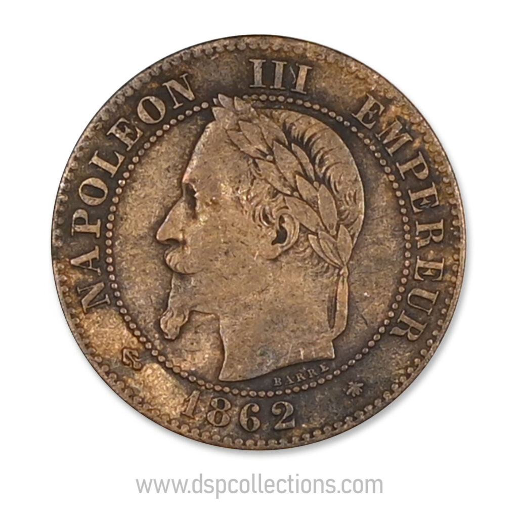 FRANCE, pièce de 2 Centimes Napoléon III, 1862 A / Paris