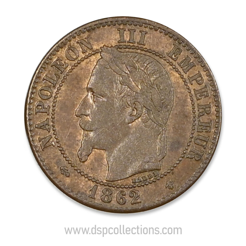 FRANCE, pièce de 2 Centimes Napoléon III, 1862 A / Paris