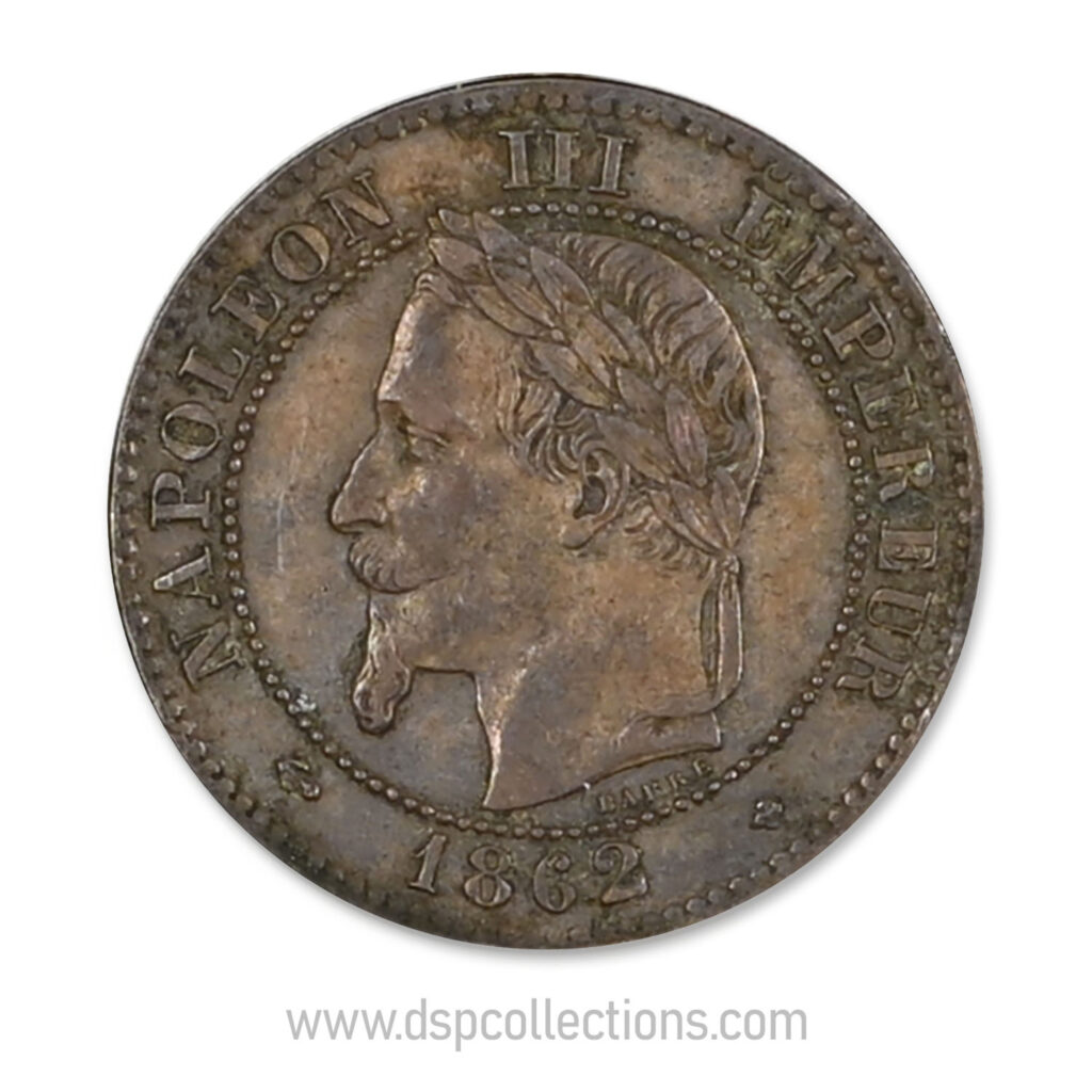 FRANCE, pièce de 2 Centimes Napoléon III, 1862 BB / Strasbourg