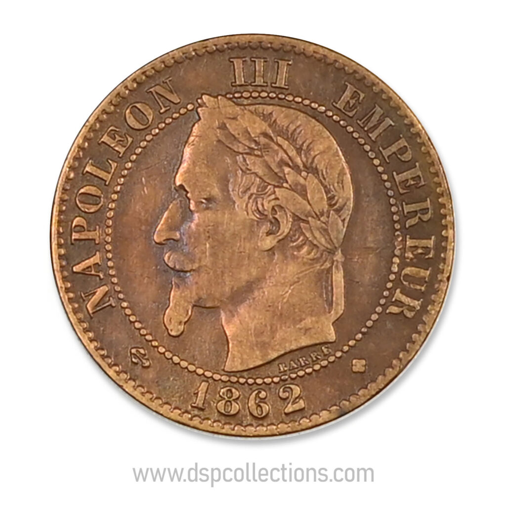 FRANCE, pièce de 2 Centimes Napoléon III, 1862 BB / Strasbourg