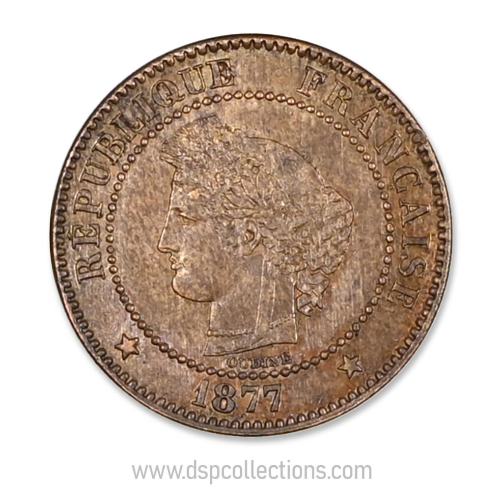 FRANCE, pièce de 2 Centimes Cérès, 1877 A / Paris