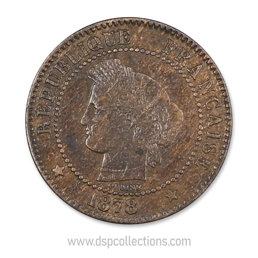 FRANCE, pièce de 2 Centimes Cérès, 1878 K / Bordeaux