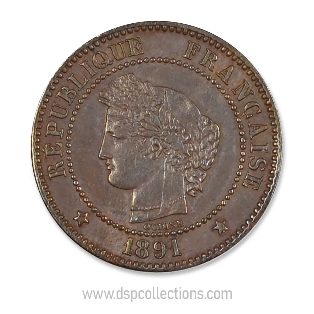 FRANCE, pièce de 2 Centimes Cérès, 1891 A / Paris