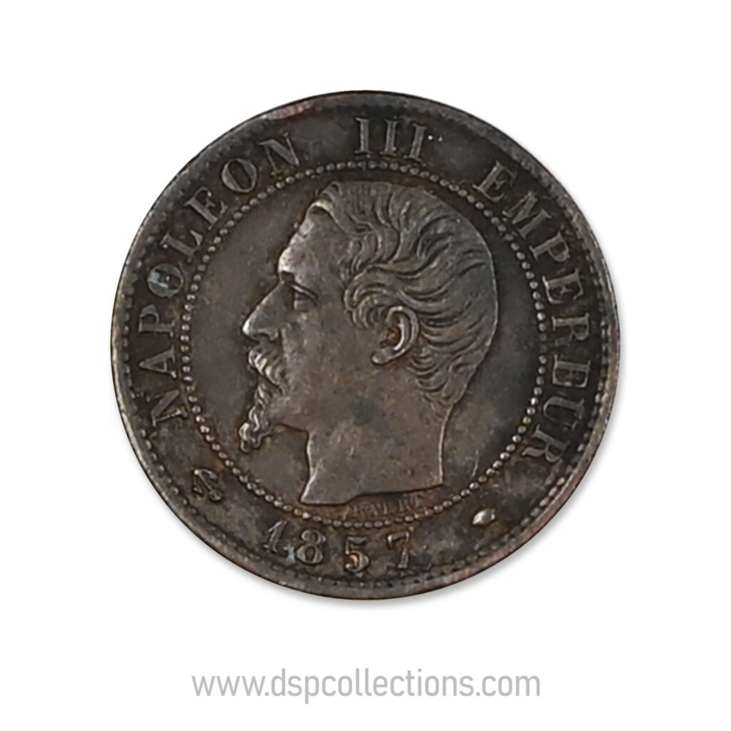 FRANCE, pièce de 1 Centime Napoléon III, 1857 MA / Marseille