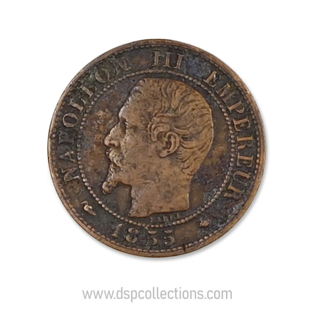 FRANCE, pièce de 1 Centime Napoléon III, 1855 MA / Marseille