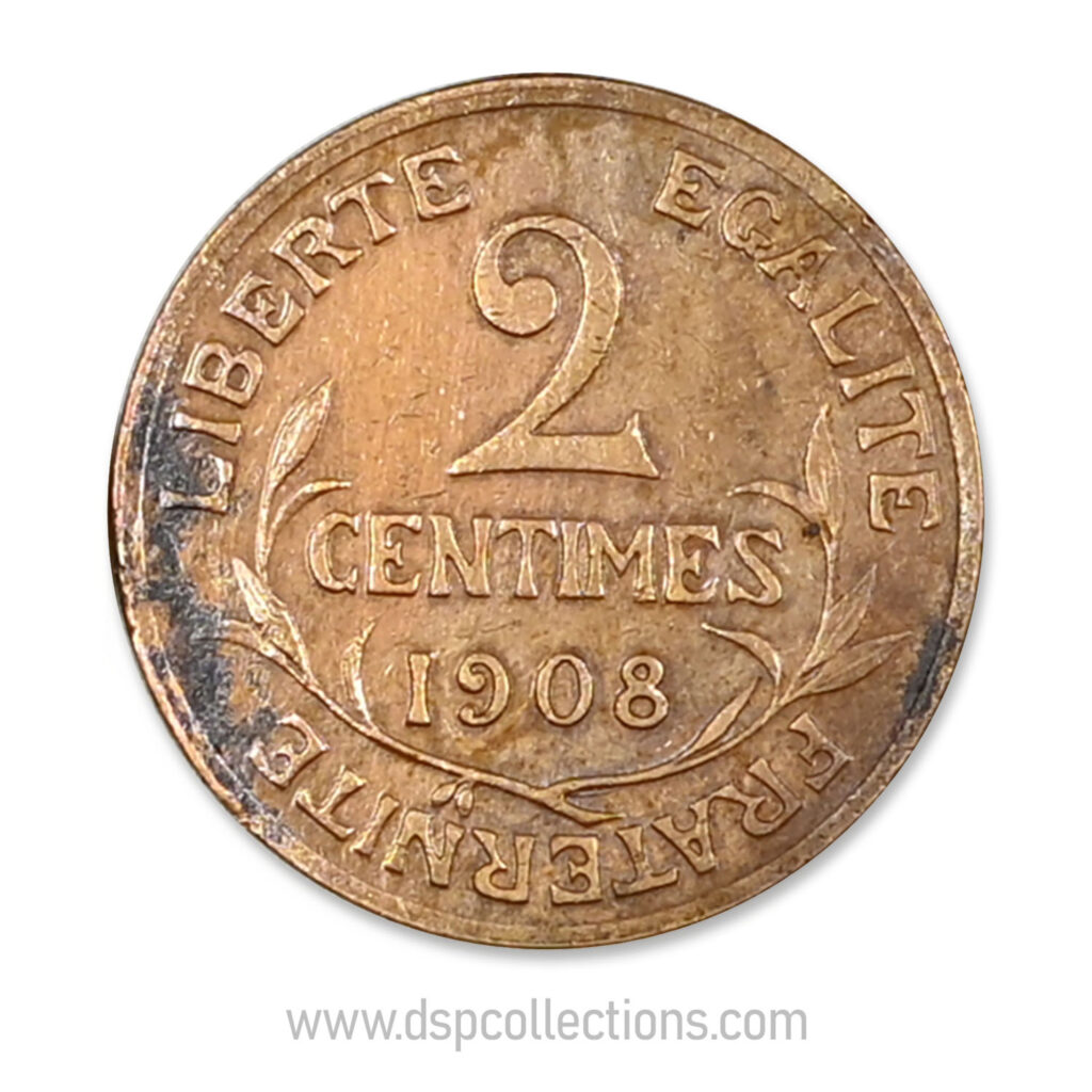 FRANCE, pièce de 2 Centimes Daniel Dupuis 1908