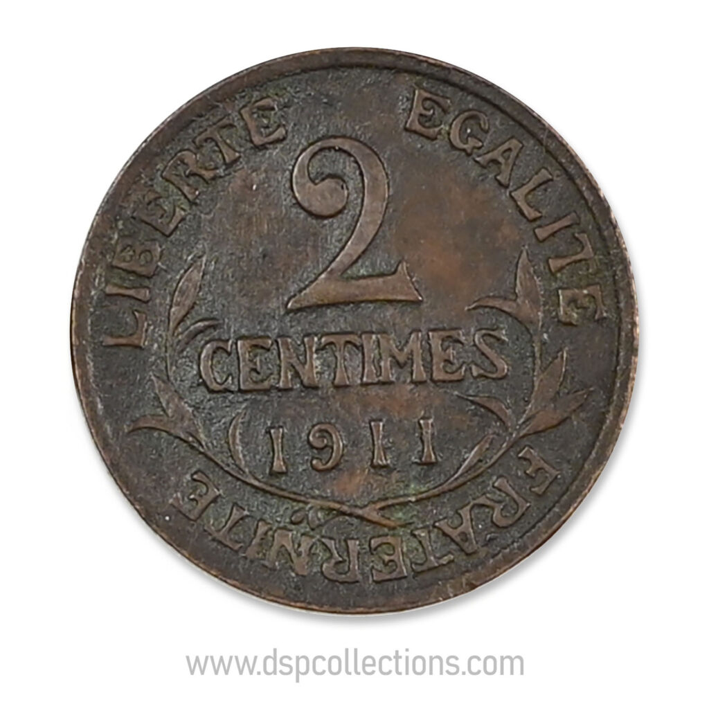 FRANCE, pièce de 2 Centimes Daniel Dupuis 1911