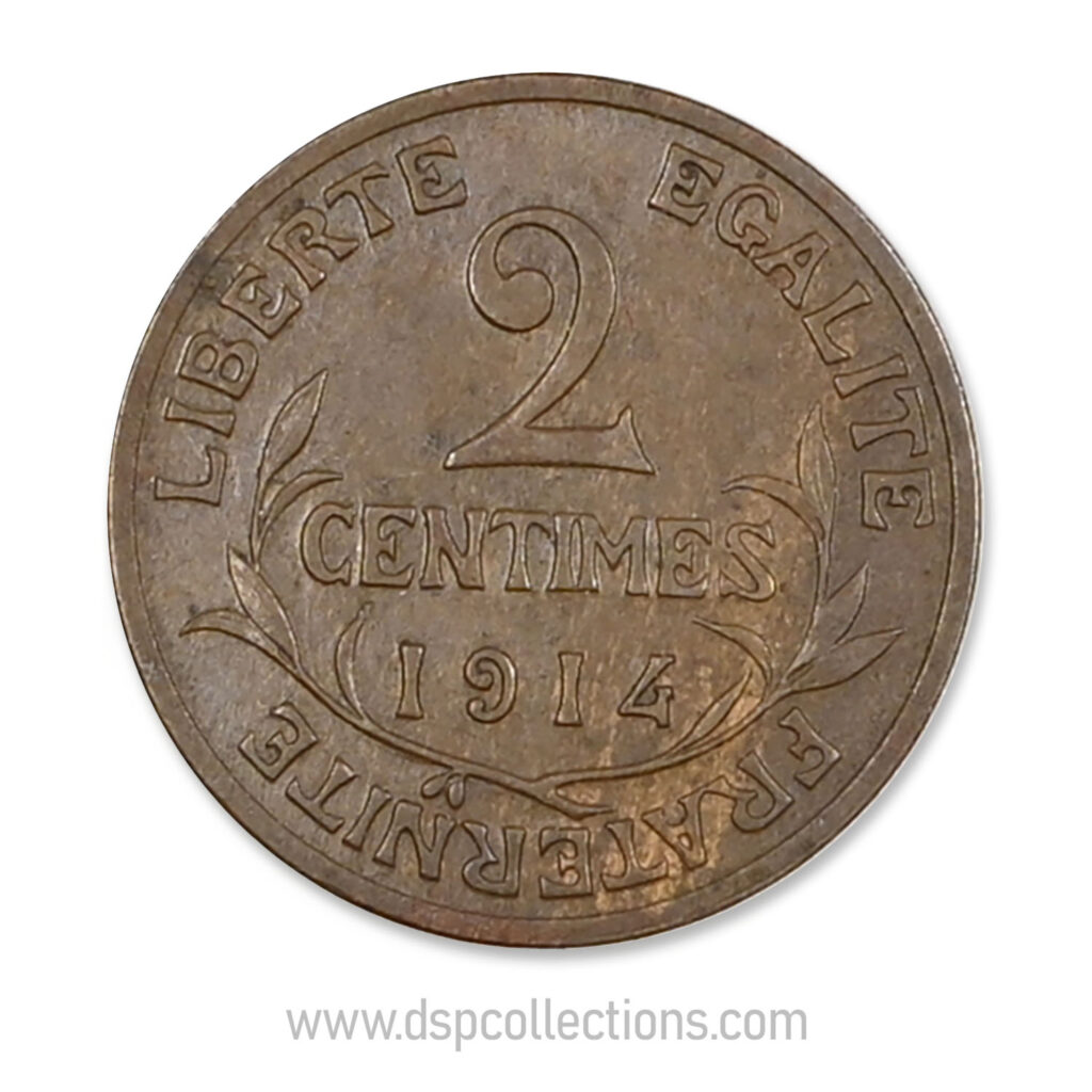 FRANCE, pièce de 2 Centimes Daniel Dupuis 1914