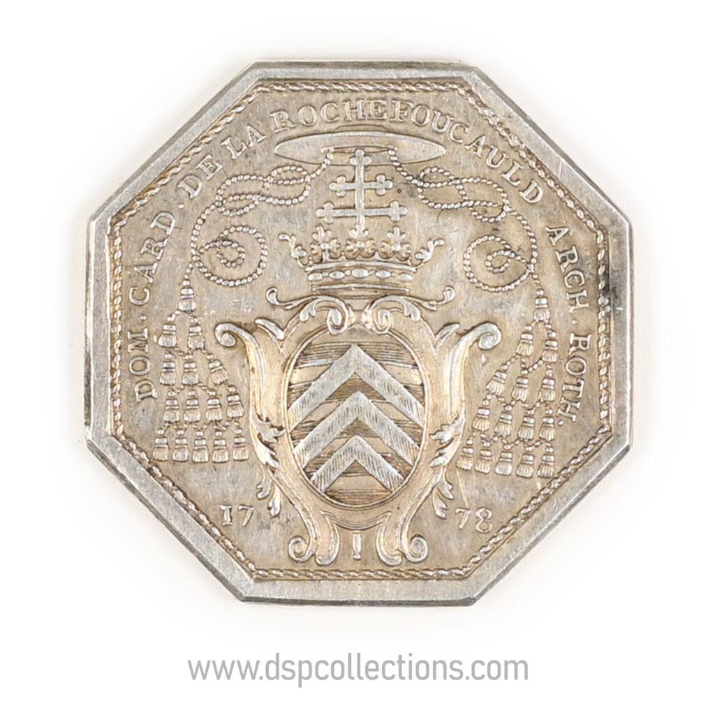 Jeton octogonal Clergé de Rouen 1778 en argent La Rochefoucauld