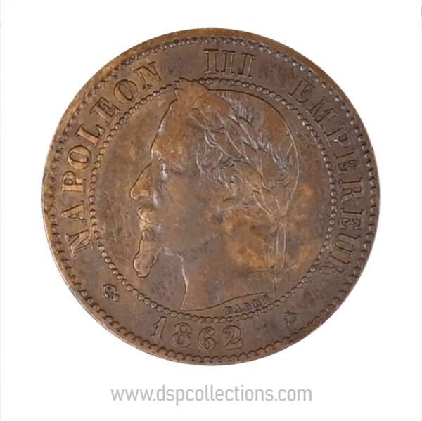 FRANCE, pièce de 2 Centimes Napoléon III, 1862 A / Paris