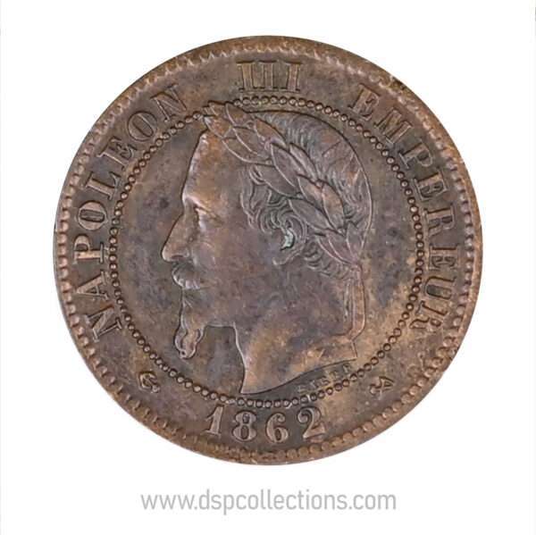 FRANCE, pièce de 2 Centimes Napoléon III, 1862 K / Bordeaux