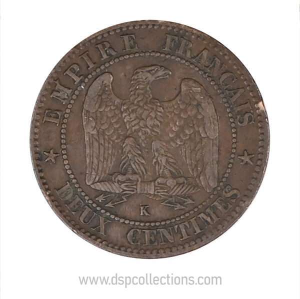 FRANCE, pièce de 2 Centimes Napoléon III, 1862 K / Bordeaux – Image 2