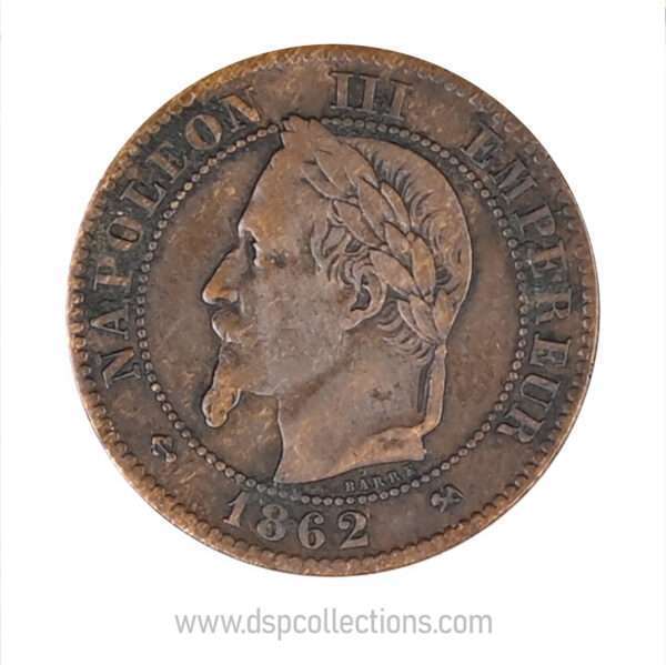 FRANCE, pièce de 2 Centimes Napoléon III, 1862 K / Bordeaux