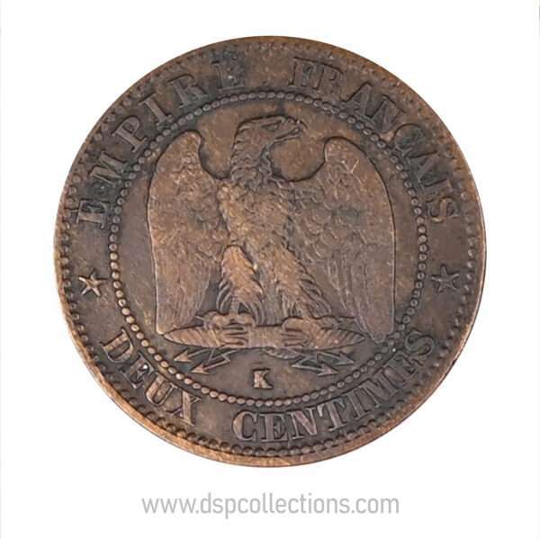 FRANCE, pièce de 2 Centimes Napoléon III, 1862 K / Bordeaux – Image 2