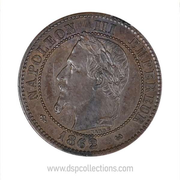 FRANCE, pièce de 2 Centimes Napoléon III, 1862 K / Bordeaux