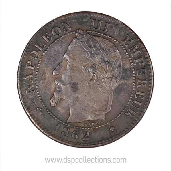 FRANCE, pièce de 2 Centimes Napoléon III, 1862 BB / Strasbourg