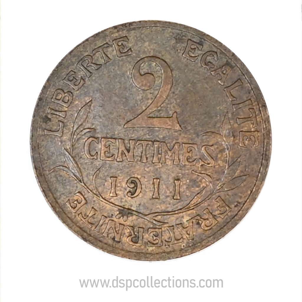 FRANCE, pièce de 2 Centimes Daniel Dupuis 1911