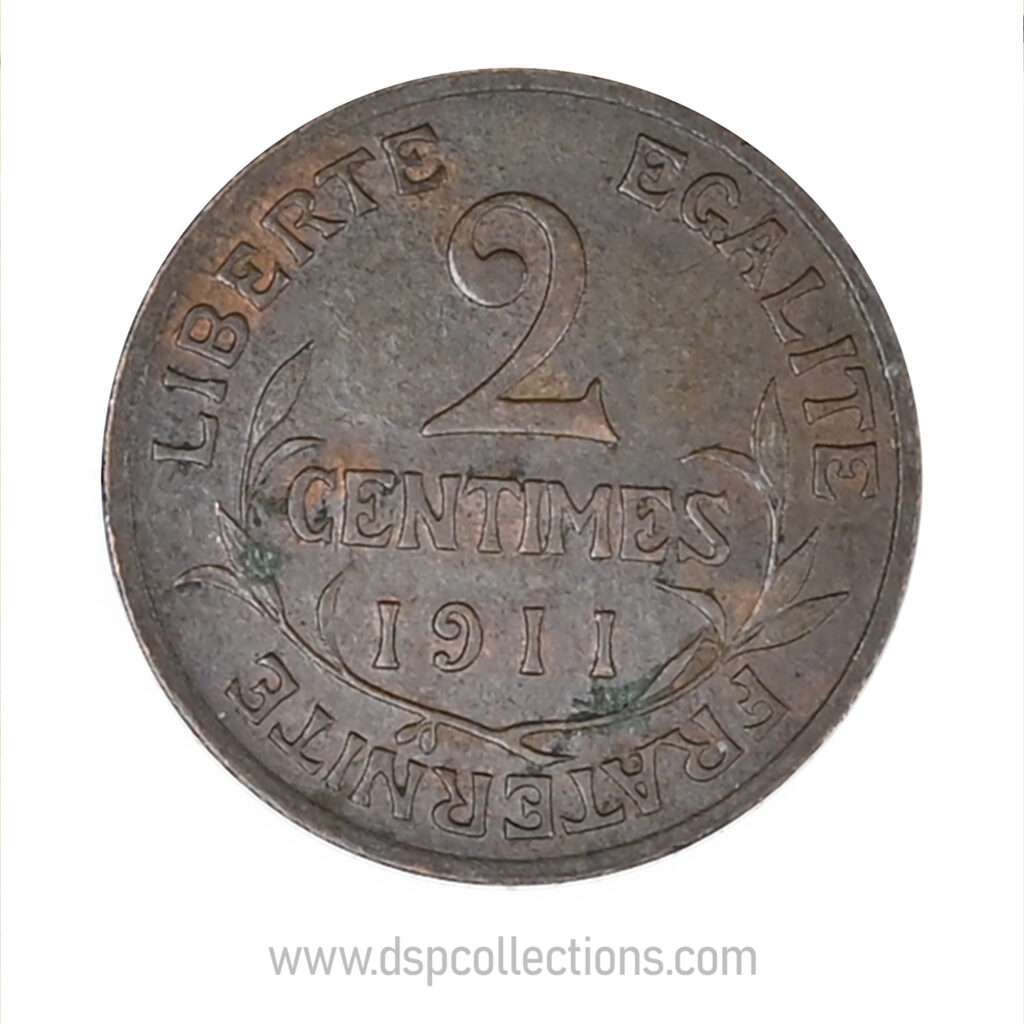 FRANCE, pièce de 2 Centimes Daniel Dupuis 1911