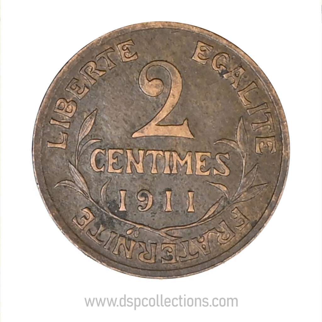 FRANCE, pièce de 2 Centimes Daniel Dupuis 1911