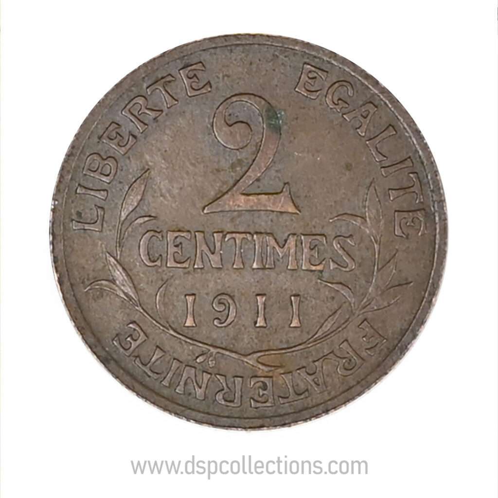 FRANCE, pièce de 2 Centimes Daniel Dupuis 1911
