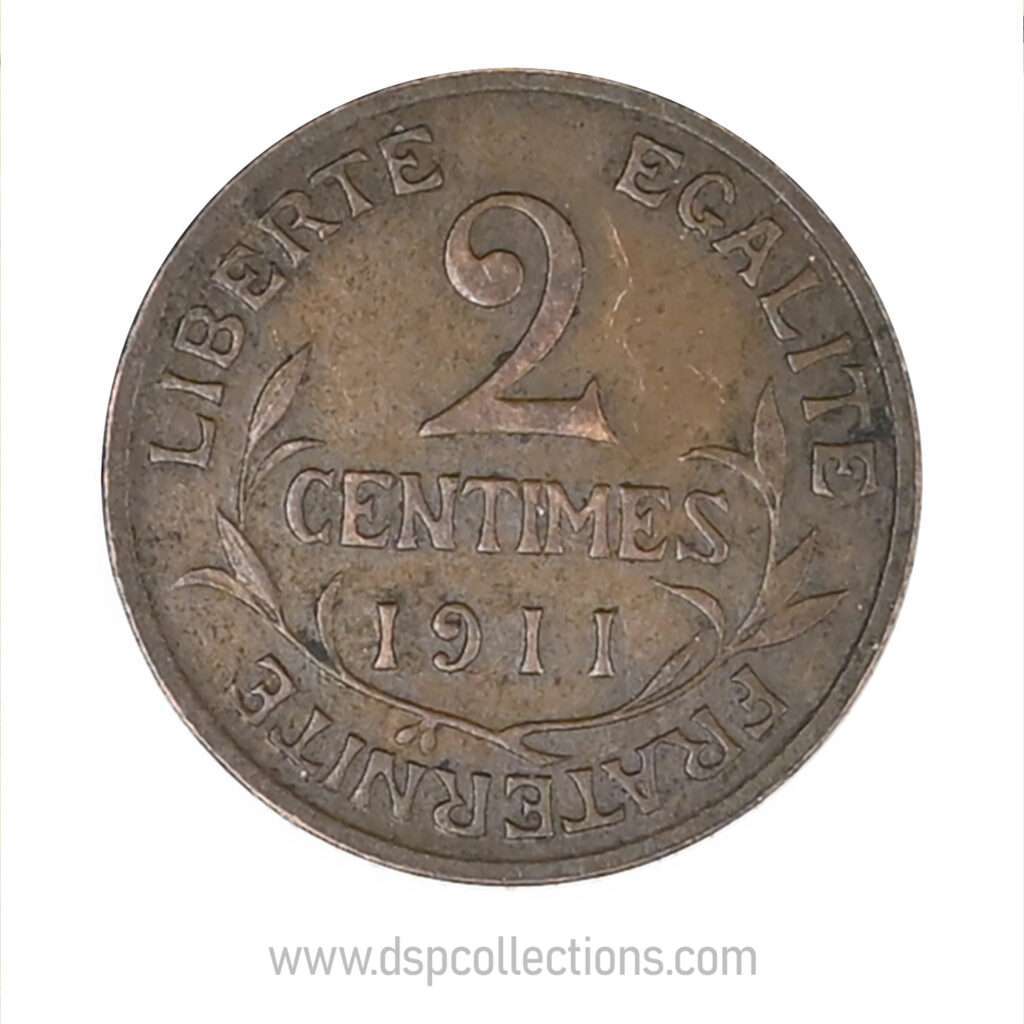 FRANCE, pièce de 2 Centimes Daniel Dupuis 1911