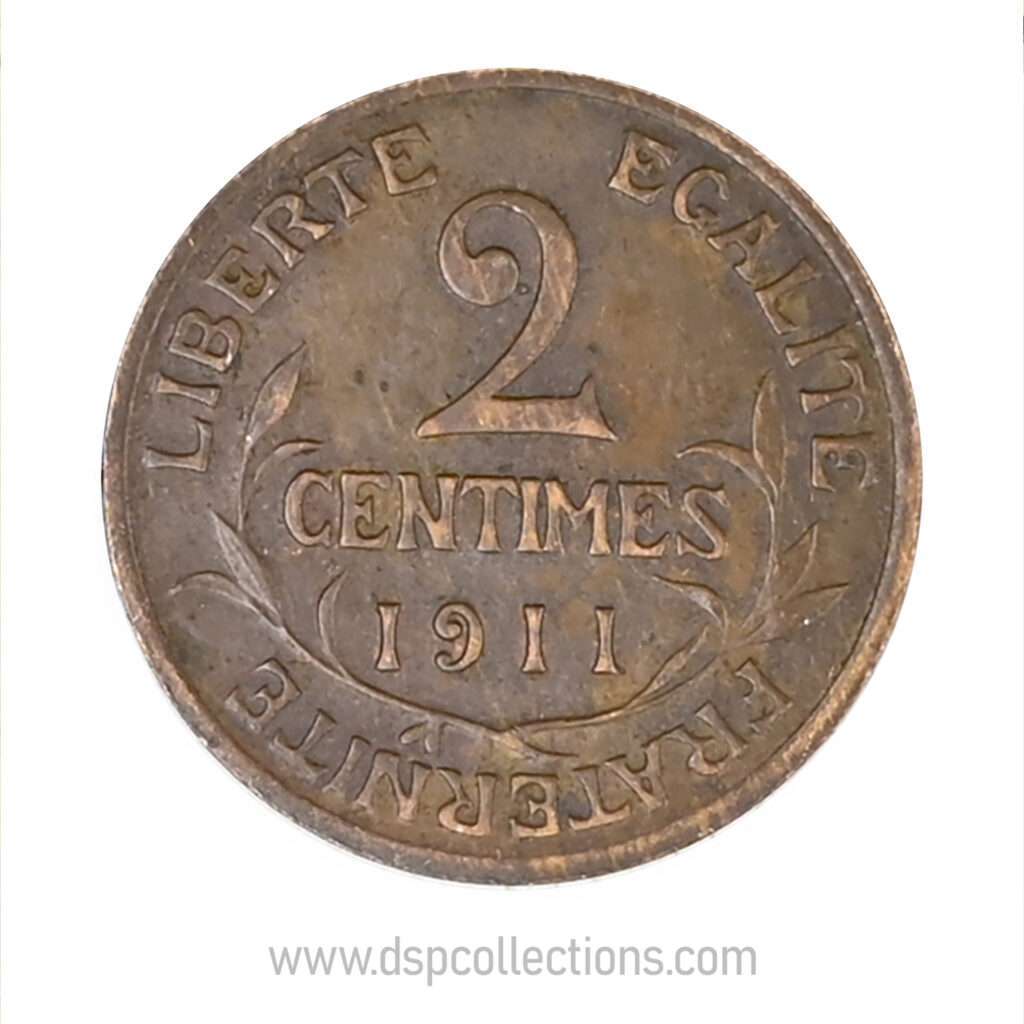 FRANCE, pièce de 2 Centimes Daniel Dupuis 1911