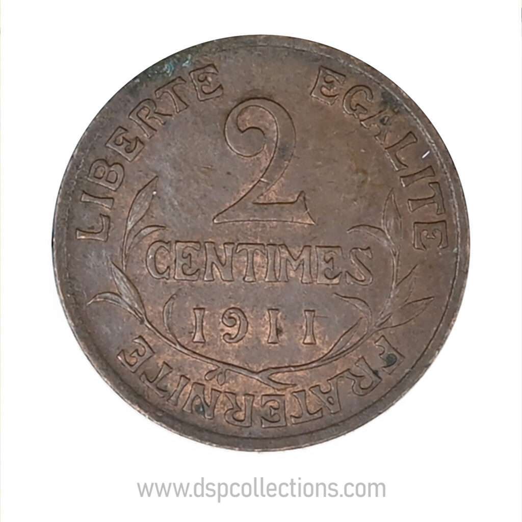 FRANCE, pièce de 2 Centimes Daniel Dupuis 1911