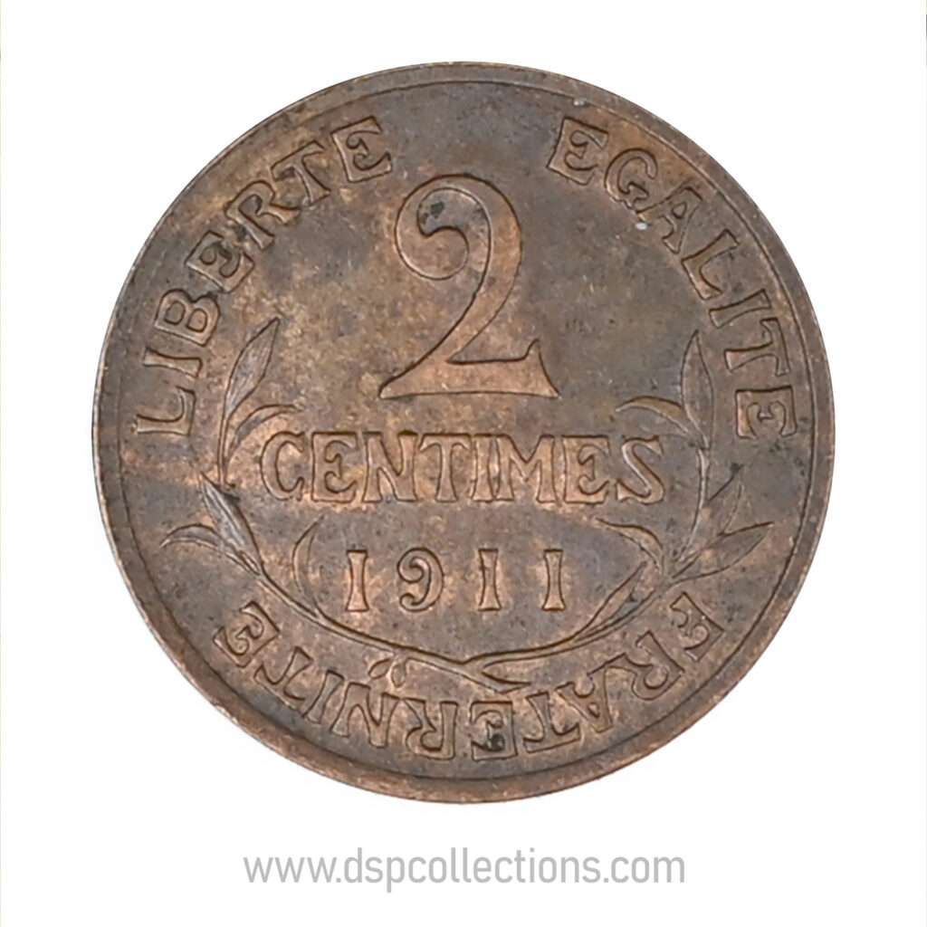 FRANCE, pièce de 2 Centimes Daniel Dupuis 1911