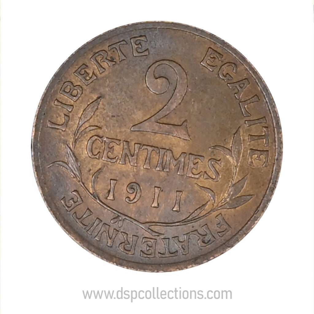 FRANCE, pièce de 2 Centimes Daniel Dupuis 1911
