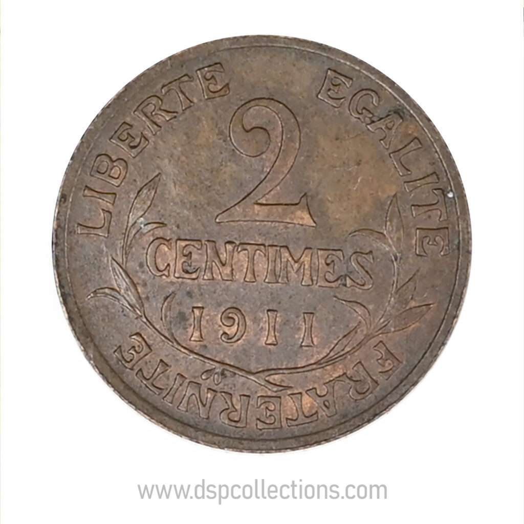 FRANCE, pièce de 2 Centimes Daniel Dupuis 1911