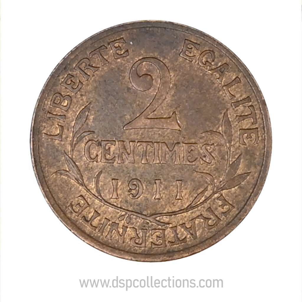 FRANCE, pièce de 2 Centimes Daniel Dupuis 1911