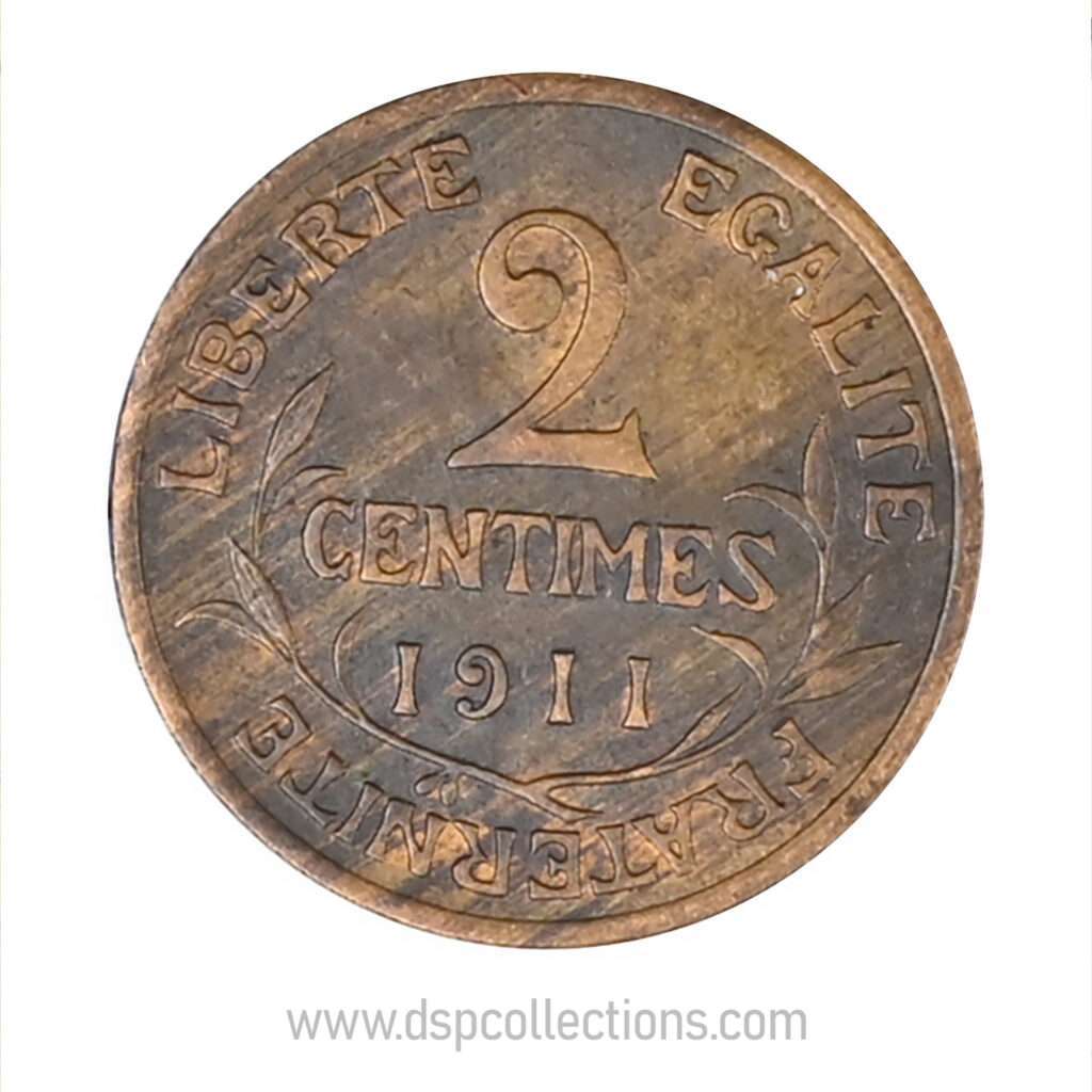 FRANCE, pièce de 2 Centimes Daniel Dupuis 1911
