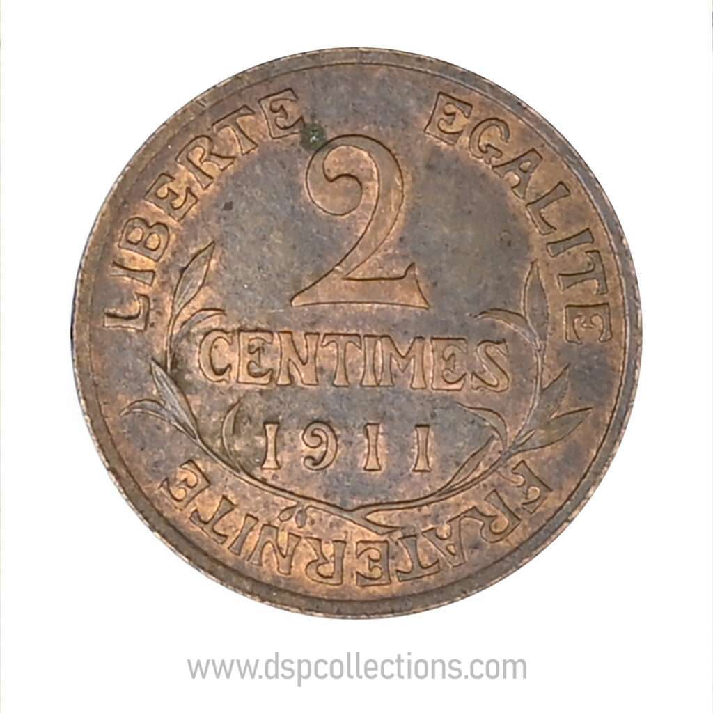 FRANCE, pièce de 2 Centimes Daniel Dupuis 1911