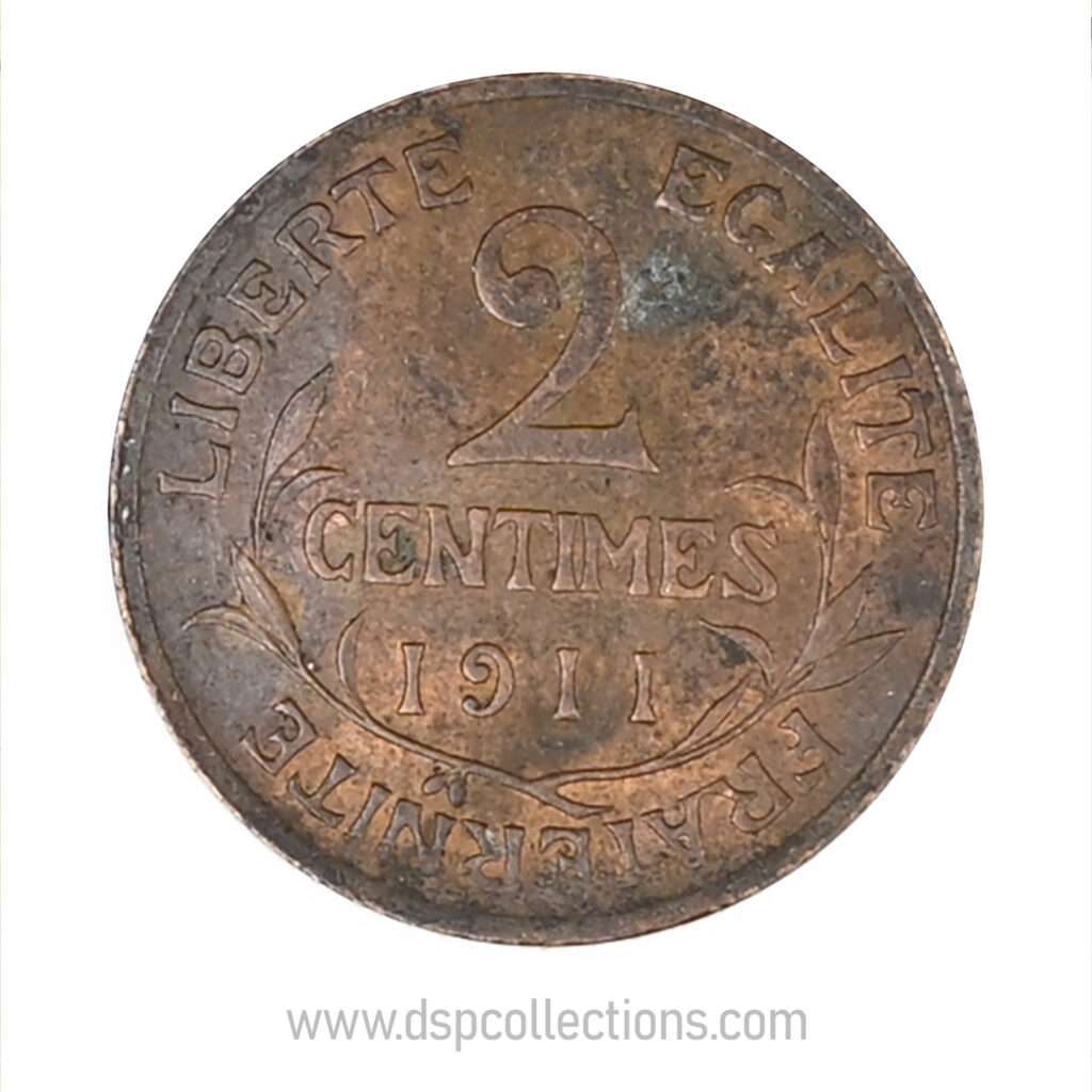 FRANCE, pièce de 2 Centimes Daniel Dupuis 1911