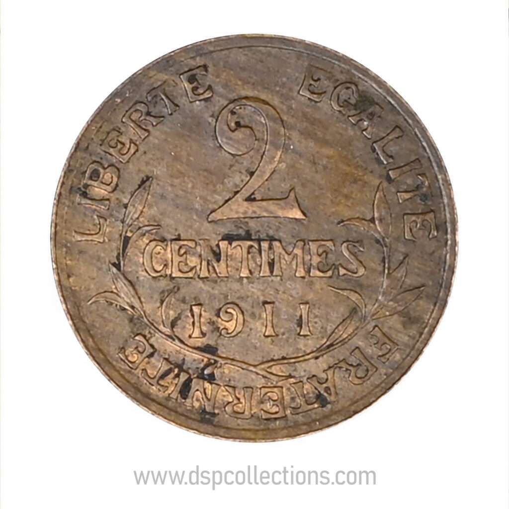 FRANCE, pièce de 2 Centimes Daniel Dupuis 1911
