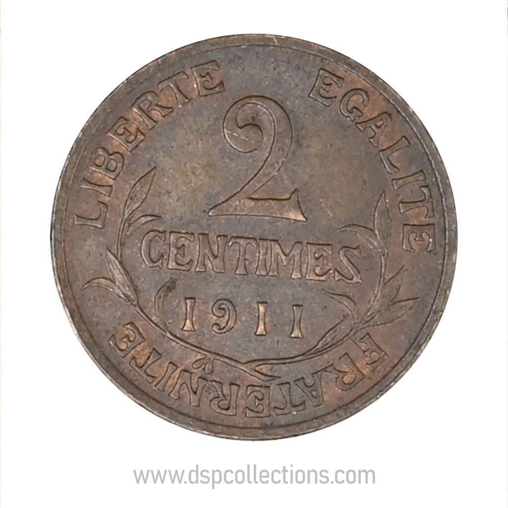 FRANCE, pièce de 2 Centimes Daniel Dupuis 1911