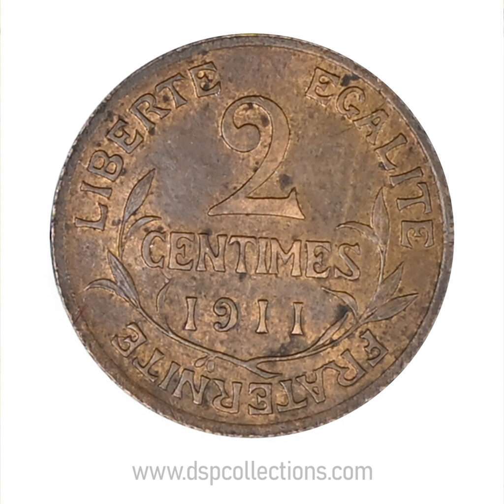 FRANCE, pièce de 2 Centimes Daniel Dupuis 1911