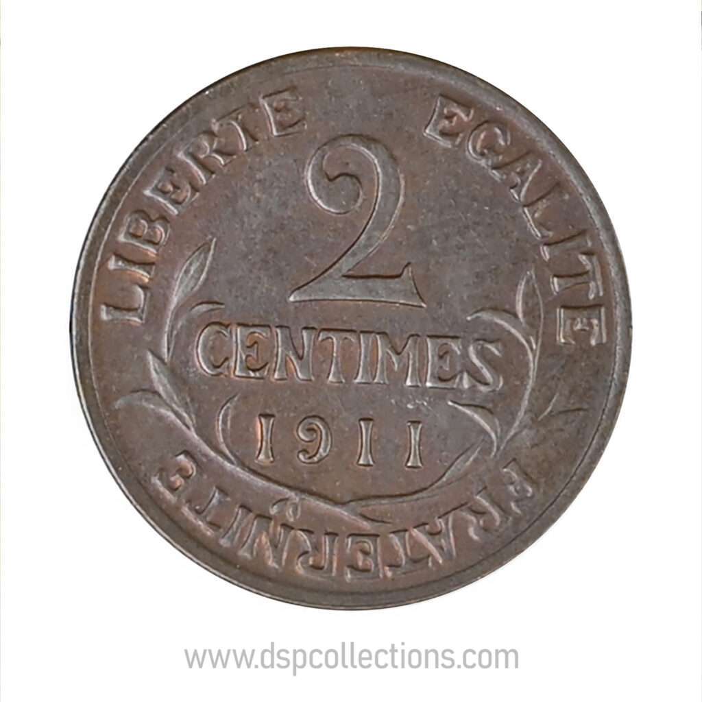 FRANCE, pièce de 2 Centimes Daniel Dupuis 1911