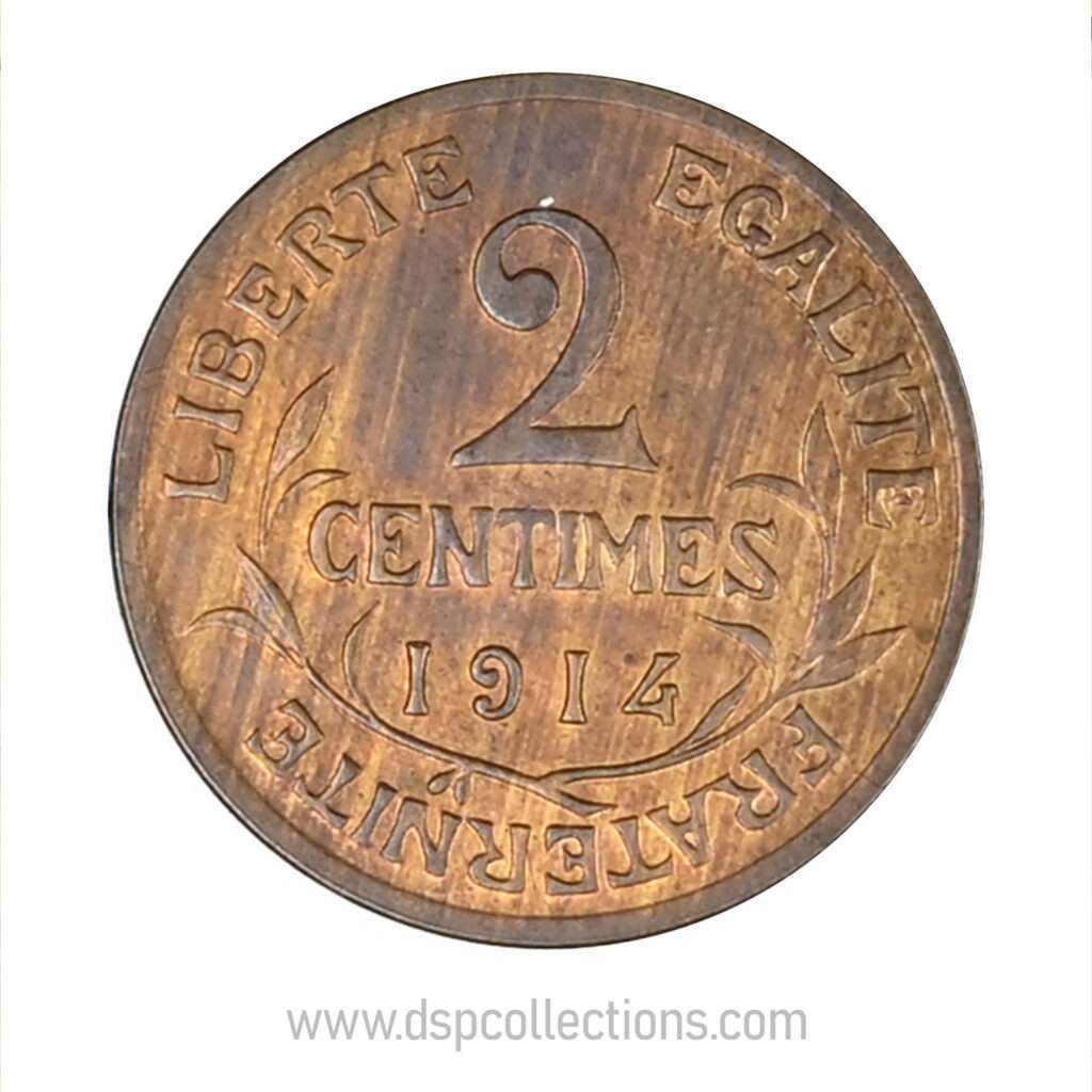 FRANCE, pièce de 2 Centimes Daniel Dupuis 1914