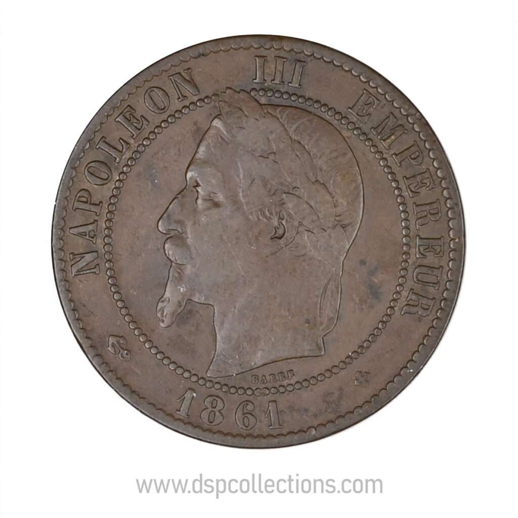 FRANCE, pièce de 10 Centimes Napoléon III, 1861 BB / Strasbourg