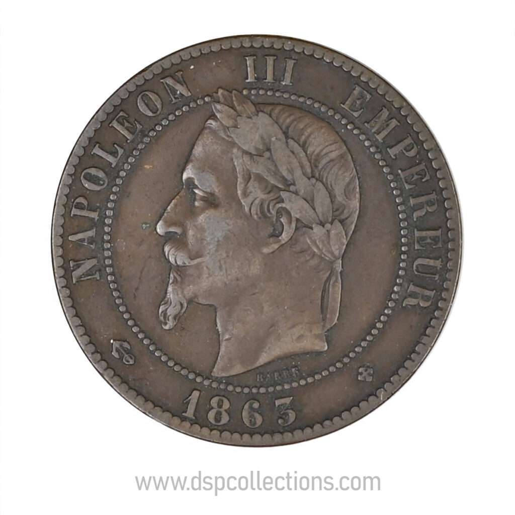 FRANCE, pièce de 10 Centimes Napoléon III, 1863 BB / Strasbourg