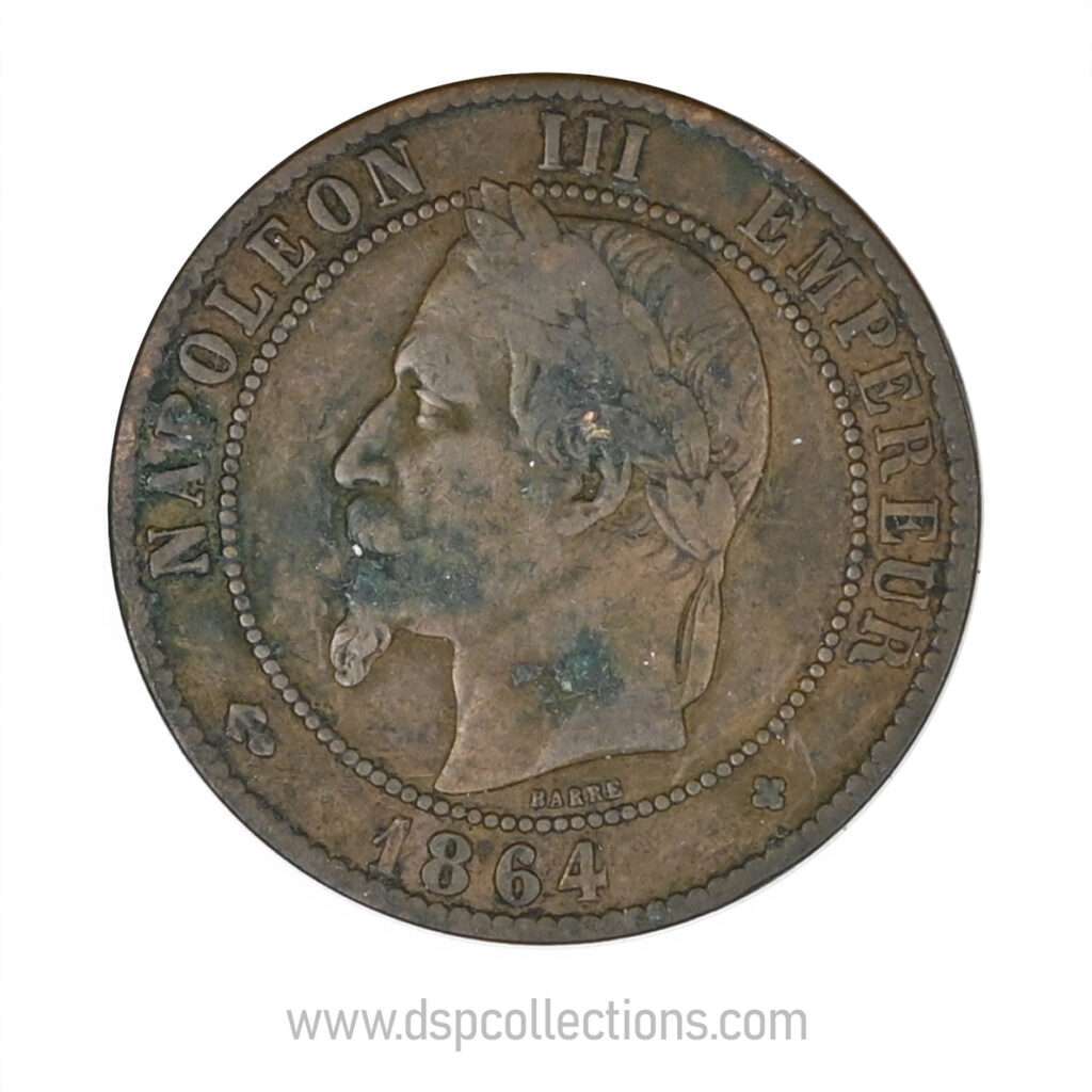 FRANCE, pièce de 10 Centimes Napoléon III, 1864 BB / Strasbourg