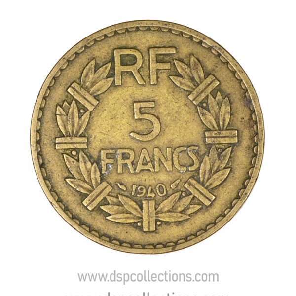 FRANCE, pièce de 5 Francs 1940, Lavrillier Bronze-Aluminium