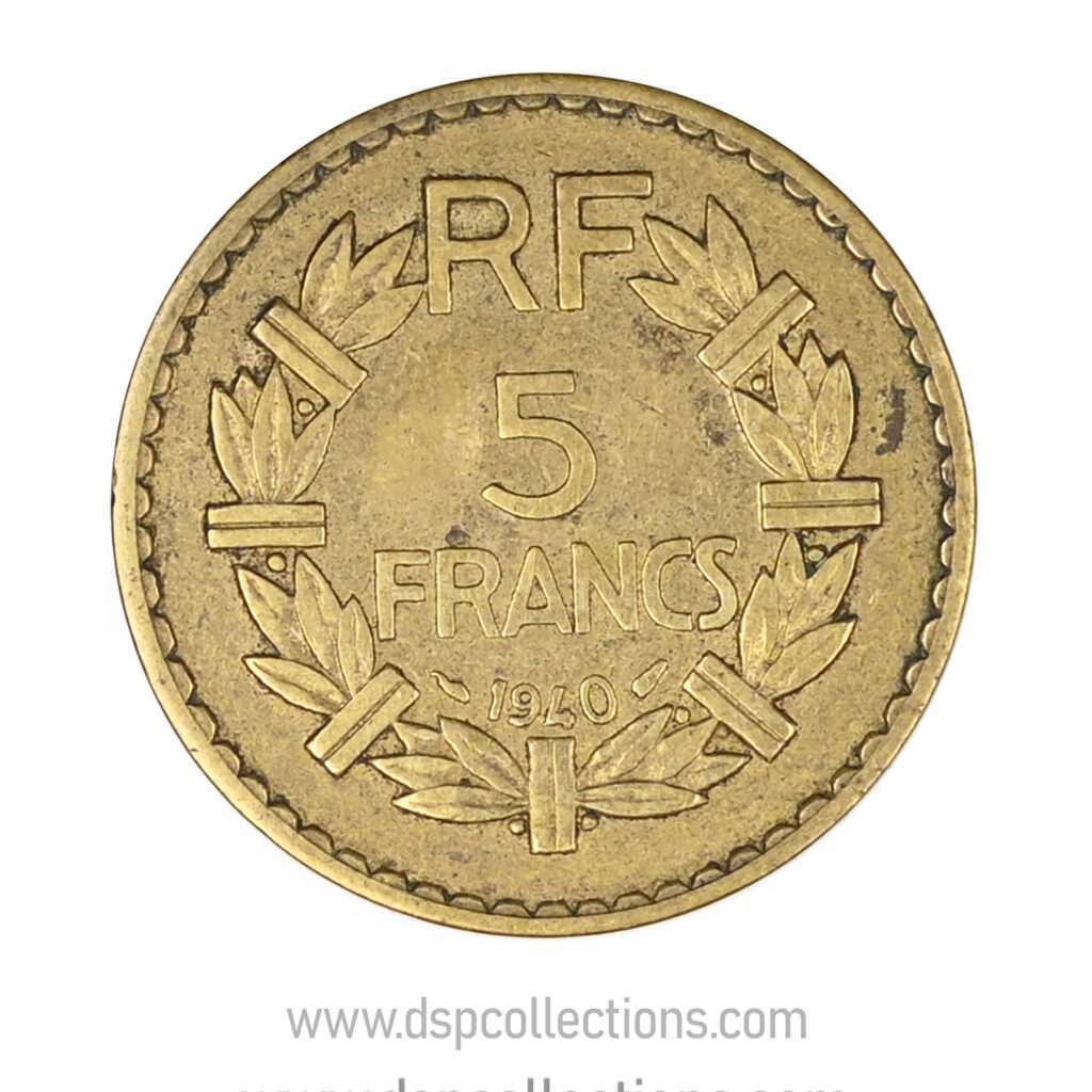 FRANCE, pièce de 5 Francs 1940, Lavrillier Bronze-Aluminium