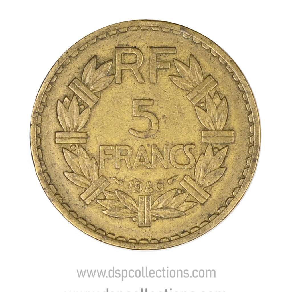 FRANCE, pièce de 5 Francs 1946, Lavrillier Bronze-Aluminium