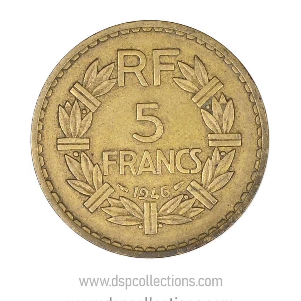 FRANCE, pièce de 5 Francs 1946, Lavrillier Bronze-Aluminium